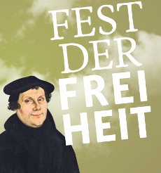 Lutherkopf zwinkert "Fest der Freiheit"